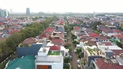 Aerial view of the residential area of the dense city of Jakarta, Indonesia