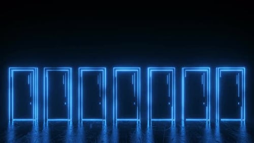 Sept portes bleues abstraites