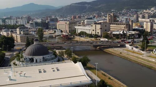 Aerial view of skopje macedonia,
drone shot . 4K. downtown. 2.
