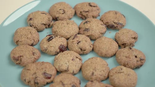 Cookies with cranberry of wholemeal flour and poppy seeds Close up. 4K