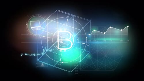 Futuristic Bitcoin Data Blockchain Display