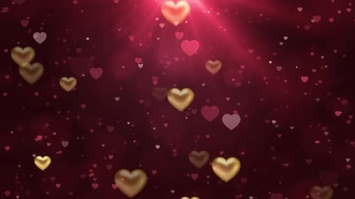 Dark Red Valentines Day Romantic Golden Heart Particle Background Animation 4k Loop