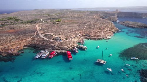 Wide Aerial Landscape of Blue Lagoon on Comino Island, Malta