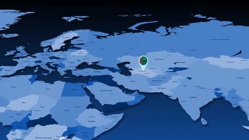 Animated Global Map with Turkmenistan Location Pin