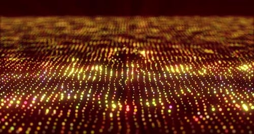 A circle, a funnel of yellow golden waves of lines and particles of multi-colored beautiful bright