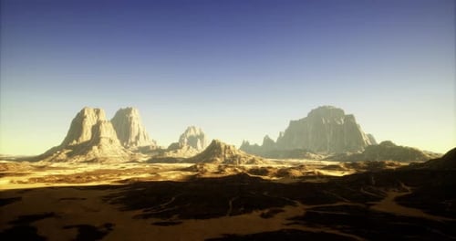 Majestic Rock Formations Under a Vast Sky at Dusk in a Serene Desert Landscape