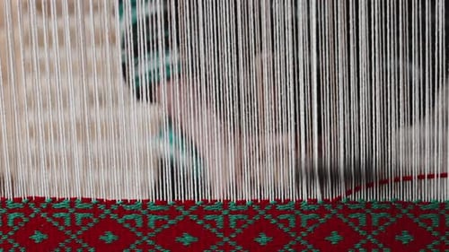 Hand Loom Ancient Carpets Production Technique Working on a Handloom a Man Using a Handloom to