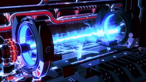3D Futuristisch: Ein Detail einer elektromagnetischen Maschine mit Gravitationsfeldern und Energieteilchen