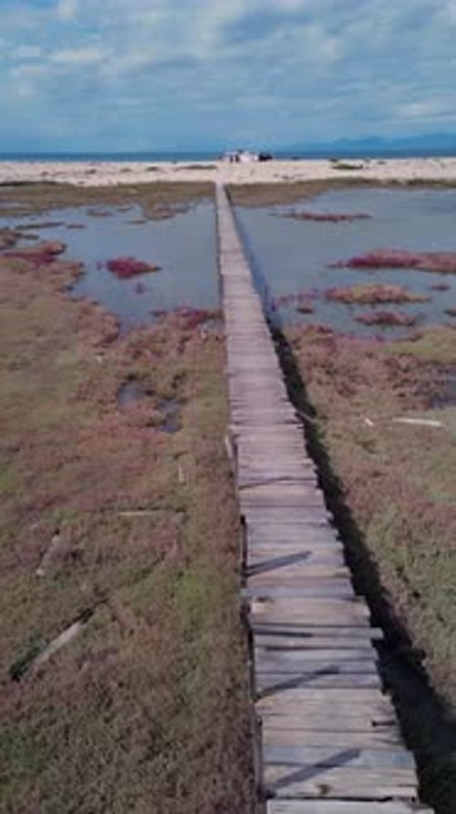 Vertical Drone Perspective of Wooden Footbridge in Lefkada, Greece