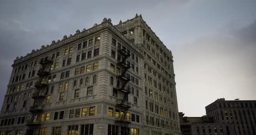 Historic Building in Urban Landscape During Twilight in a City
