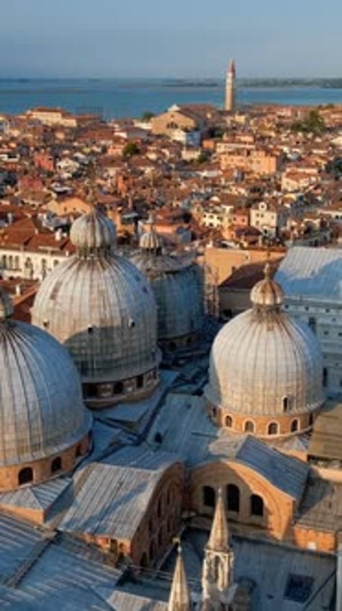 Aerial View of Venice with St Mark's Basilica and Doge's Palace Venice Italy