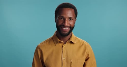 Fashion, smile and face of black man in studio for meme, laughing and confidence