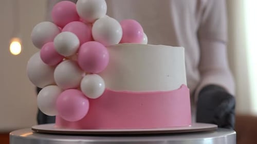 Delicious Pink and White Party Cake with Balls