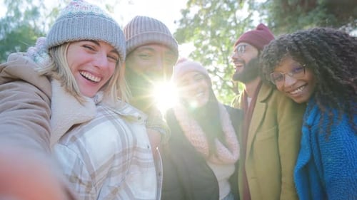 Friends Taking Selfie Outside in Park