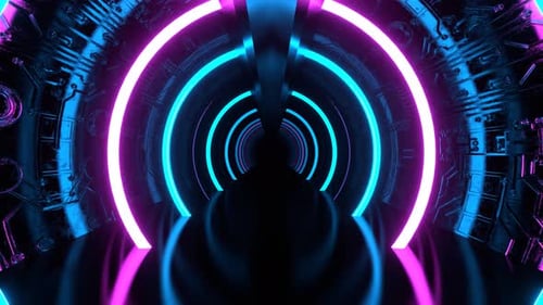 Cyan And Pink Neon Strobe Corridor With Round Arches Background Vj Loop I 4K
