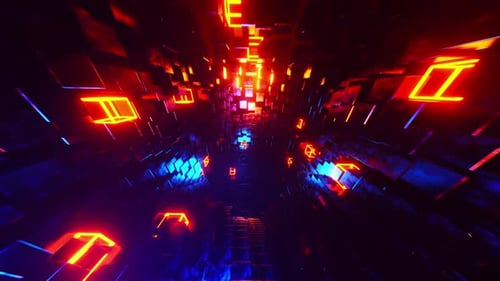 A tunnel with a neon light effect. Looped animation