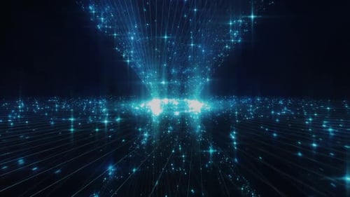 Animation mit blauen Lichtern, Linien und Partikeln