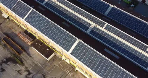 Aerial view of solar power panels. Close up in the countryside of Tuscany Italy