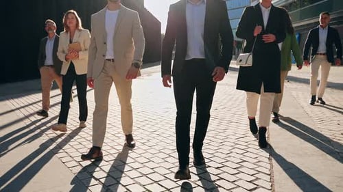 Indian Business Leader Man Walking Together with Company Team Group of Professionals in the City
