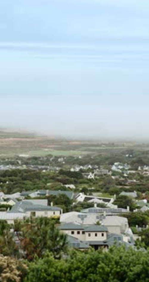 Sky, property and urban houses in neighborhood for community housing, coastal town and scenery