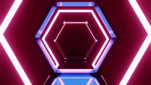 Hexagon, glattes Rosa mit blauem Tunnel-VJ-Loop-Hintergrundanimation