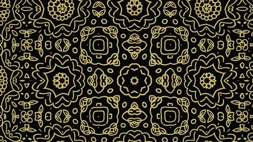 Animated Golden Ornamental Line Art Kaleidoscope Background Loop