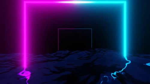 Cyan- und rosafarbene Neonformen im Meereshintergrund VJ Loop in 4K