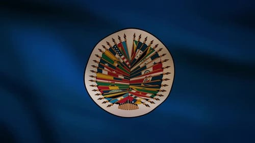 Animated Organization of American States Emblem with Waving Flag Background
