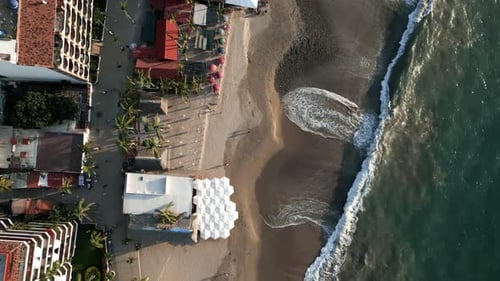 Puerto Vallarta aerial top down of main beach in old romantic town mexico riviera Nayarit travel des