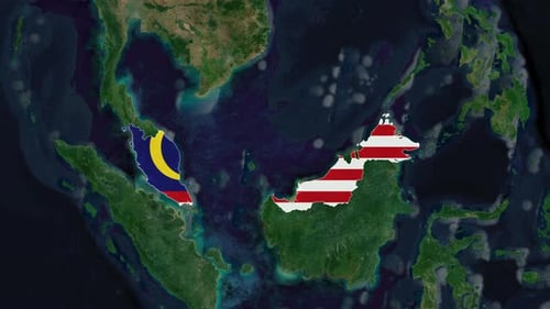 World Map Zoom In to Malaysia Flag Reveal Animation
