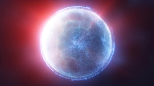 Blue energy magic circle, sphere, ball made of futuristic waves and lines of particles