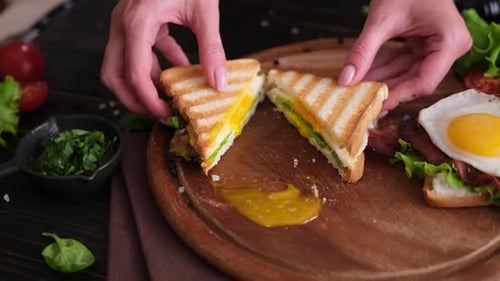 Fresh Sandwich on Wooden Platter