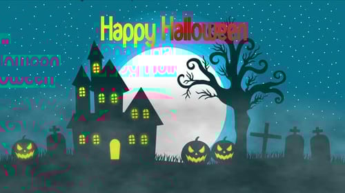 Happy Halloween Animated Greeting with Spooky House and Bats