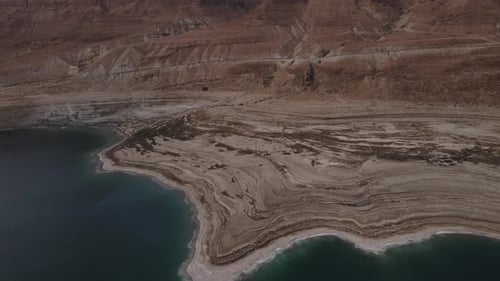 Dead Sea. Soaring aerial view above the Dead Sea. Natural landscape.