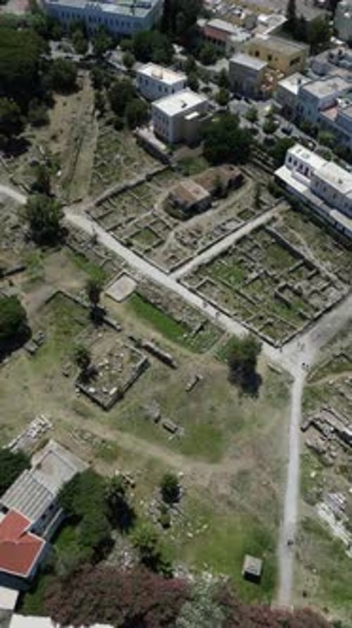 Vista aérea de las ruinas del antiguo Ágora, Kos, Grecia.