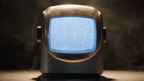 Retro Television displaying Static and Surrounded by Smoke