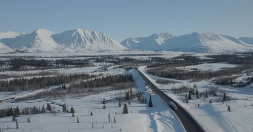 Aerial view over the highway in Alaska