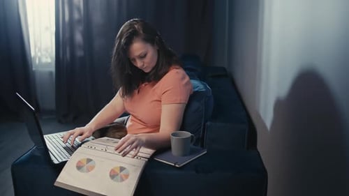European Woman Working Online From Home Office