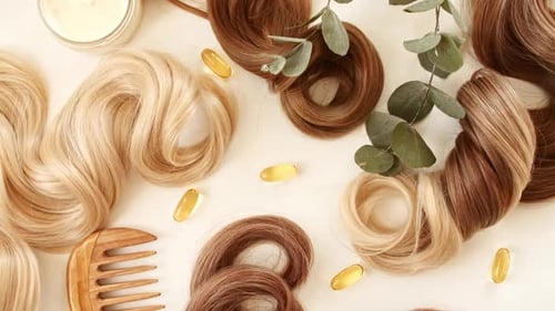 Wavy Hair Strands with Accessories from Above