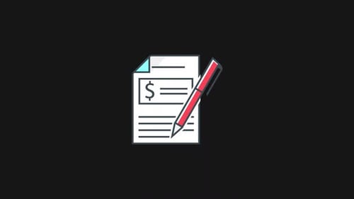 Animated Flat Design Document with Pen Icon