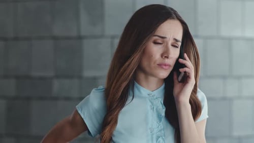 Portrait of Displeased Business Woman Arguing in Smartphone at Street. Stressed Female