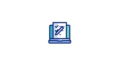 Animated Laptop Icon with Checklist and Pencil Writing