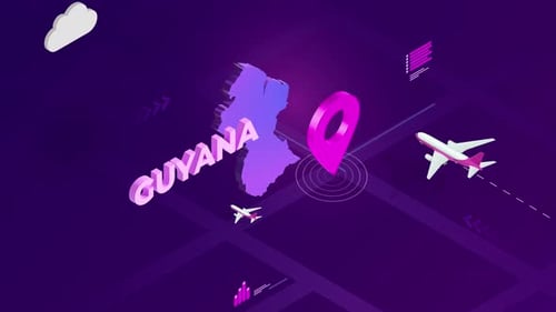 Animated Isometric Map of Guyana with Location Pin