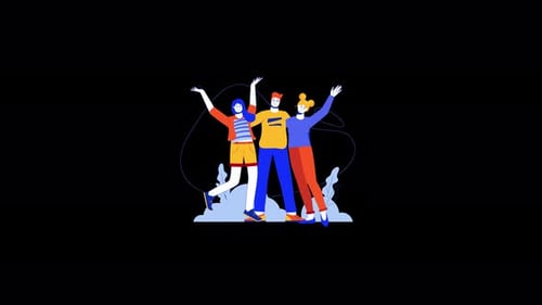 Animated Group of Friends Waving in Flat Design