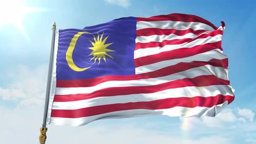 Malaysia Flag Waving in Blue Sky Loop