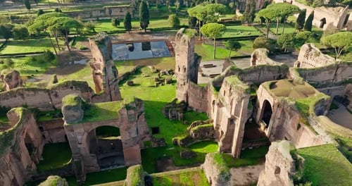 Aerial View of Baths of Caracalla Rome Italy