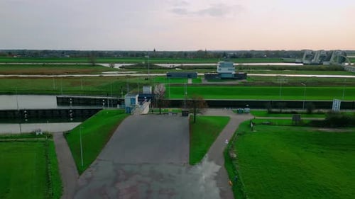 Aerial View of Dam in Rural Landscape
