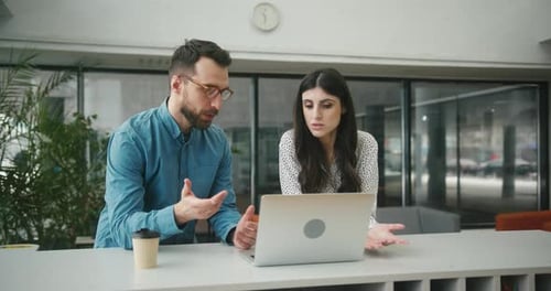 Colleagues Discussing Business on Laptop in Modern Office