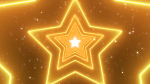 Neon Gold Star Glowing Tunnel Background Loop