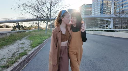 Lgbt Couple Walking in the City at Sunset